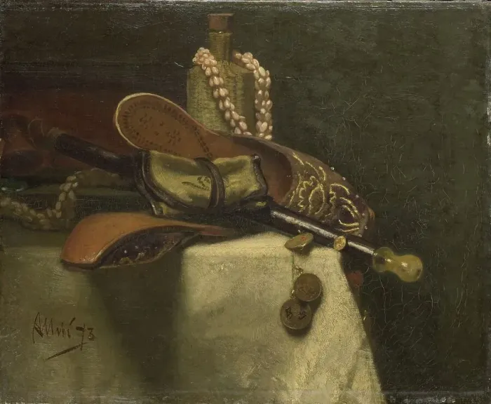 Framed Print : Still Life with Oriental Slippers, 1873. Creator: August Allebe Framed Print : Still Life with Oriental Slippers, 1873. Creator: August Allebe
