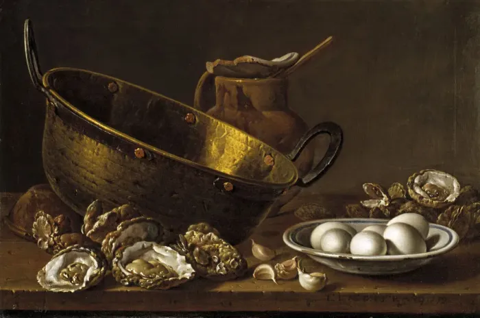 Framed Print : Still life with oysters, garlic and eggs, 1772. Artist: Melendez, Luis Egidio (1716-1780)