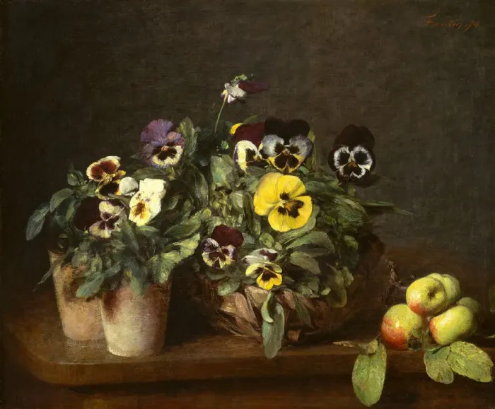 Framed Print : Still Life with Pansies, 1874. Creator: Henri Fantin-Latour Framed Print : Still Life with Pansies, 1874. Creator: Henri Fantin-Latour