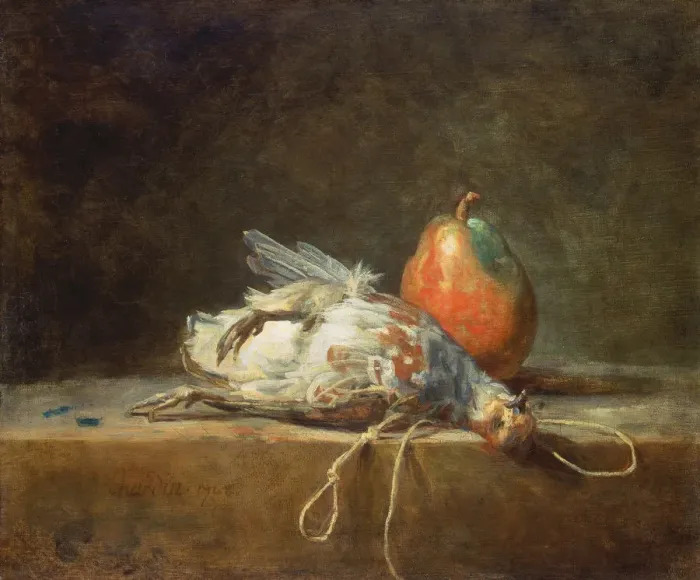 Framed Print : Still Life with Partridge and Pear, 1748. Artist: Chardin, Jean-Baptiste Simeon (1699-1779) Framed Print : Still Life with Partridge and Pear, 1748. Artist: Chardin, Jean-Baptiste Simeon (1699-1779)