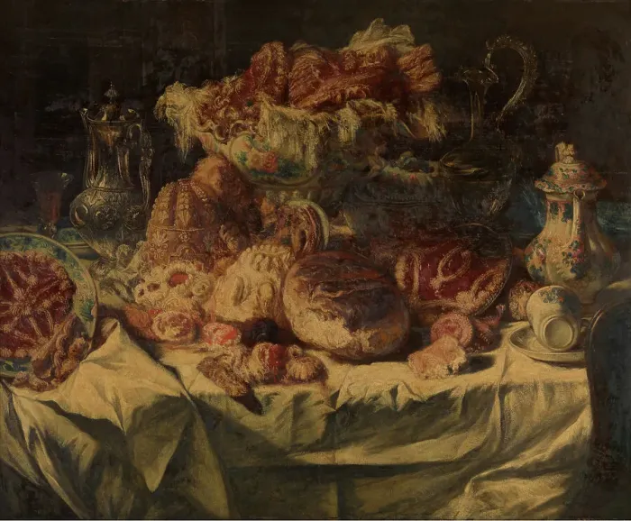 Framed Print : Still Life with Pastries, 1886. Creator: Willem Linnig II Framed Print : Still Life with Pastries, 1886. Creator: Willem Linnig II
