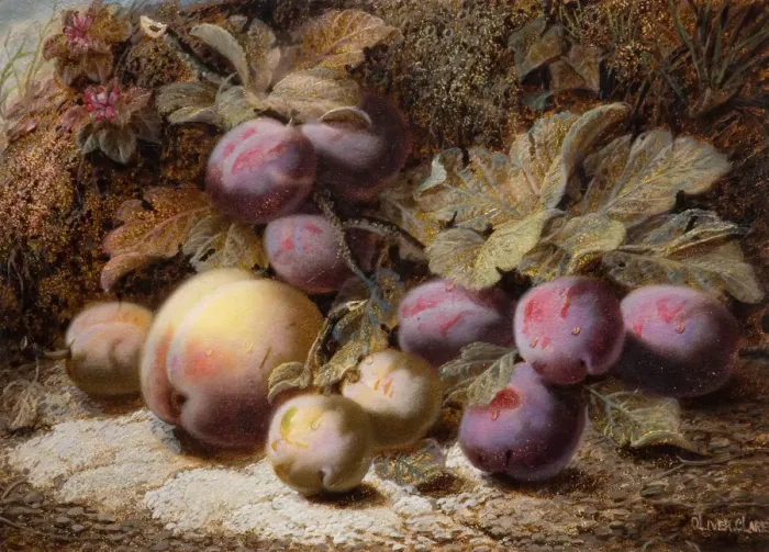 Framed Print : Still Life With Peach And Plums, 1916. Creator: Oliver Clare Framed Print : Still Life With Peach And Plums, 1916. Creator: Oliver Clare