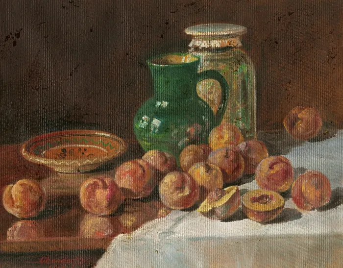 Framed Print : Still Life with Peaches, 1917. Creator: Gustav Adolf Obendorf Framed Print : Still Life with Peaches, 1917. Creator: Gustav Adolf Obendorf