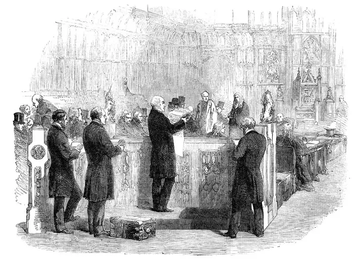 Framed Print : Life Peerages - the Assistant-Keeper of the Records Reading the Peerage Patent at the Bar of the Hou Creator: Unknown Framed Print : Life Peerages - the Assistant-Keeper of the Records Reading the Peerage Patent at the Bar of the Hou Creator: Unknown