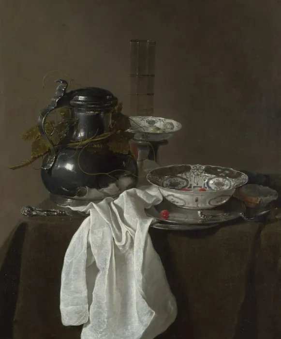 Framed Print : Still Life with a Pewter Flagon and Two Ming Bowls, 1651. Artist: Treck, Jan Jansz. (1605-1652) Framed Print : Still Life with a Pewter Flagon and Two Ming Bowls, 1651. Artist: Treck, Jan Jansz. (1605-1652)
