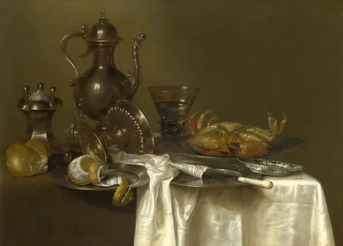 Framed Print : Still Life: Pewter, Silver Vessels and a Crab, ca 1636. Artist: Heda, Willem Claesz (1594-1680) Framed Print : Still Life: Pewter, Silver Vessels and a Crab, ca 1636. Artist: Heda, Willem Claesz (1594-1680)