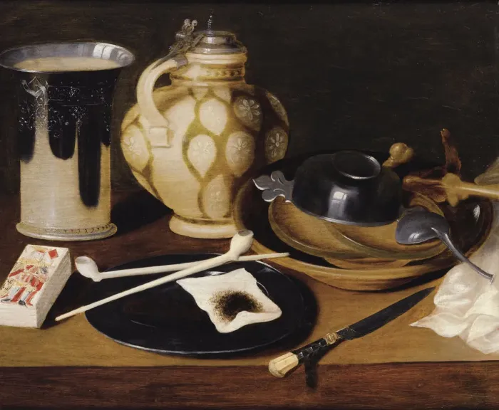 Framed Print : Still Life with a Pipe, a King of Diamonds, a Knife and a Pitcher, Mid of 17th century. Artist: Anonymous Framed Print : Still Life with a Pipe, a King of Diamonds, a Knife and a Pitcher, Mid of 17th century. Artist: Anonymous