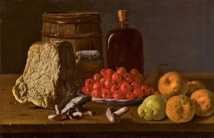 Framed Print : Still life with a plate of azaroles, fruit, mushrooms, cheese and receptacles. Creator Framed Print : Still life with a plate of azaroles, fruit, mushrooms, cheese and receptacles. Creator
