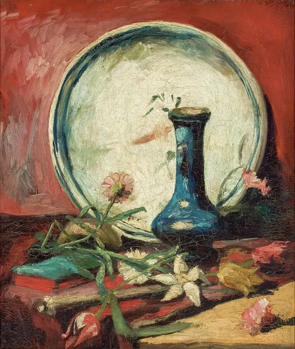 Framed Print : Still Life with Plate, Vase and Flowers, 1884-1885. Creator: Gogh, Vincent, van (1853-1890) Framed Print : Still Life with Plate, Vase and Flowers, 1884-1885. Creator: Gogh, Vincent, van (1853-1890)