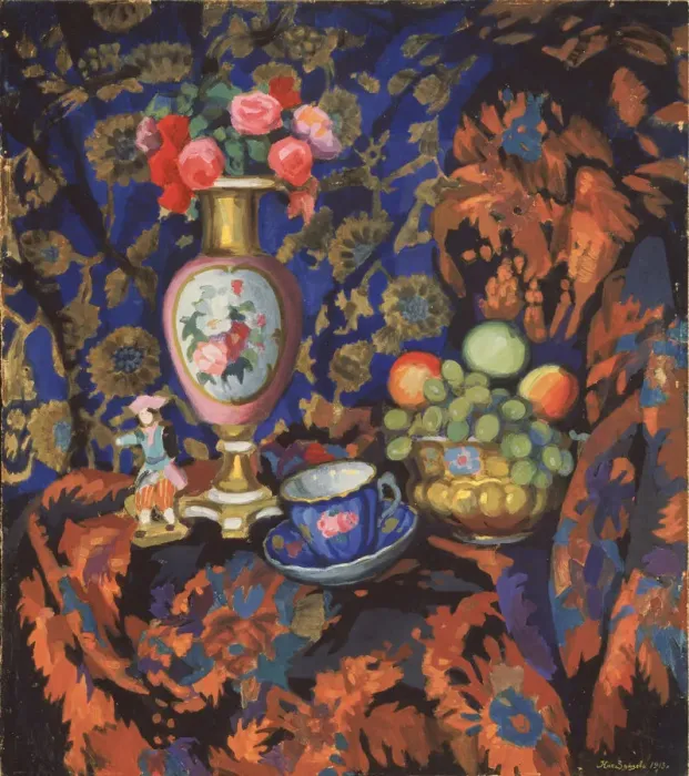 Framed Print : Still life with porcelain and flowers, 1913. Artist: Zaytsev, Nikolai Semyonovich (1885-1938) Framed Print : Still life with porcelain and flowers, 1913. Artist: Zaytsev, Nikolai Semyonovich (1885-1938)
