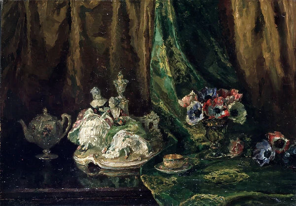 Still Life with Porcelain and Flowers, 20th century. Artist: Max Müller