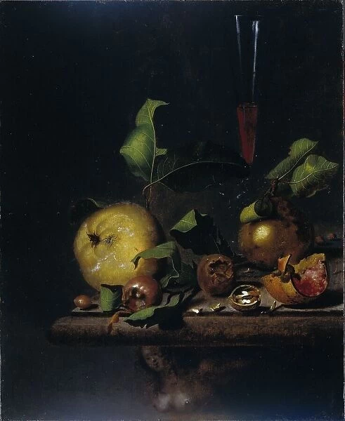 Still Life with Quinces, Medlars and a Glass, 1669-1719. Creator: Martinus Nellius