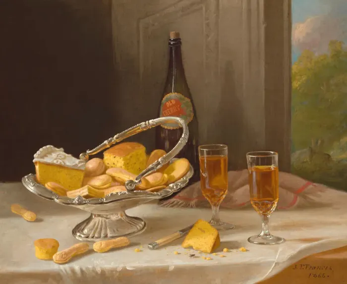 Framed Print : Still Life with Silver Cake Basket, 1866. Creator: John F. Francis Framed Print : Still Life with Silver Cake Basket, 1866. Creator: John F. Francis