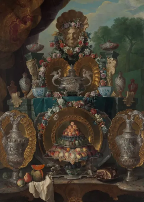 Framed Print : Still Life with Silver. Creator: Alexandre Francois Desportes Framed Print : Still Life with Silver. Creator: Alexandre Francois Desportes