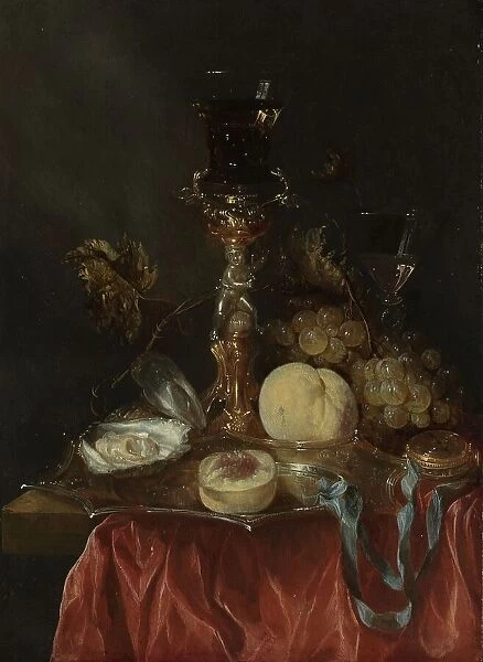 Still Life with Silver-Gilt Glass Holder, c.1654-c.1660. Creator: Abraham van Beyeren