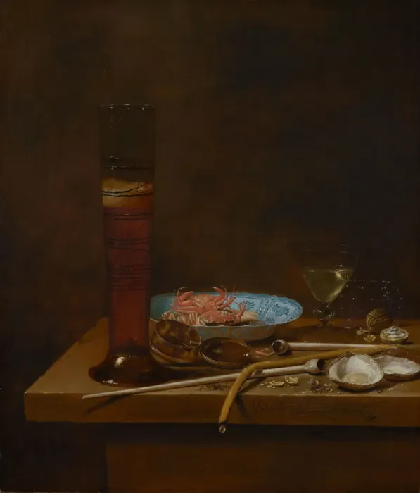 Framed Print : Still life with smoking utensils and crabs, 1657. Artist: Velde, Jan van de III (ca. 1620-1662) Framed Print : Still life with smoking utensils and crabs, 1657. Artist: Velde, Jan van de III (ca. 1620-1662)