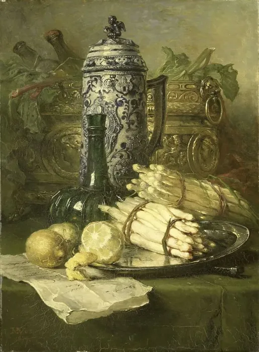 Framed Print : Still life with stoneware jug, 1878. Creator: Maria Vos Framed Print : Still life with stoneware jug, 1878. Creator: Maria Vos