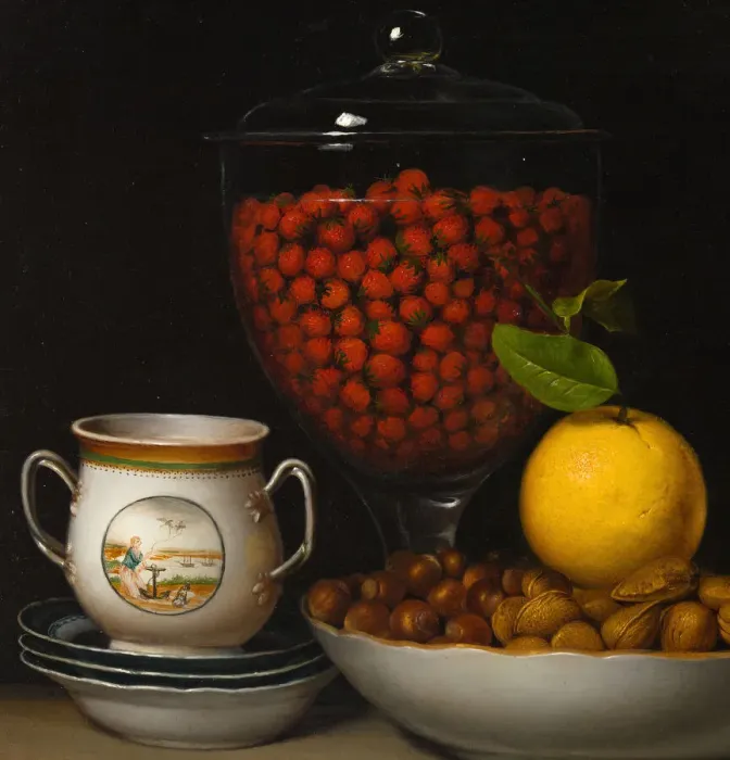 Framed Print : Still Life - Strawberries, Nuts, &c. 1822. Creator: Raphaelle Peale