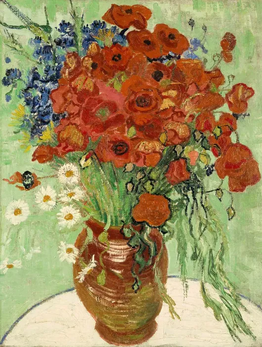 Framed Print : Still Life, Vase with Daisies and Poppies, 1890. Artist: Gogh, Vincent, van (1853-1890) Framed Print : Still Life, Vase with Daisies and Poppies, 1890. Artist: Gogh, Vincent, van (1853-1890)