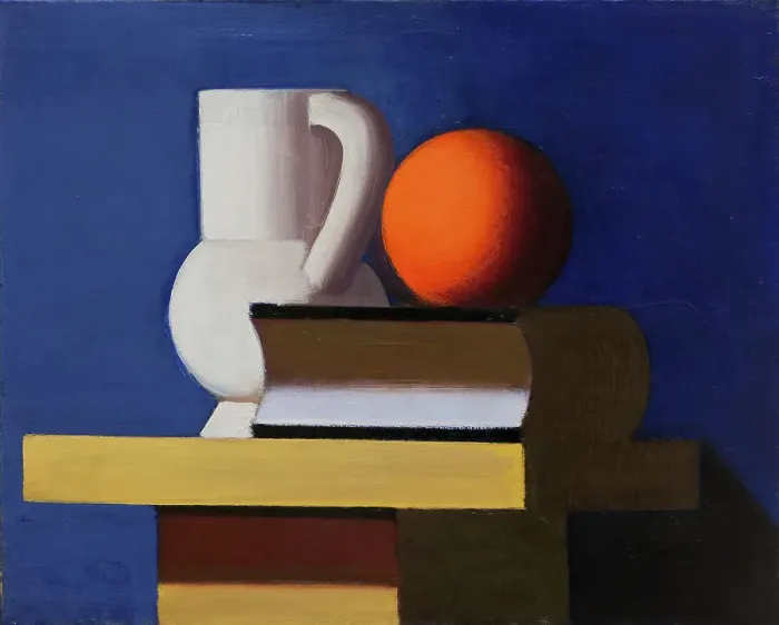 Framed Print : Still Life with White Jar, Orange and Book. Blue Background, 1932-1933. Creator: Vilhelm Lundstrom Framed Print : Still Life with White Jar, Orange and Book. Blue Background, 1932-1933. Creator: Vilhelm Lundstrom