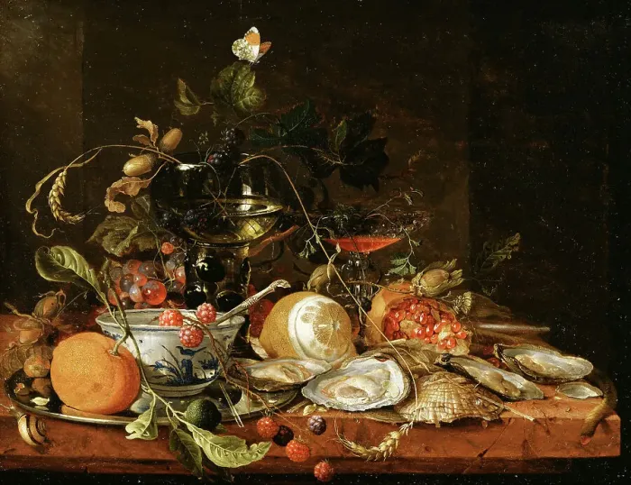Framed Print : Still Life with Wine, Fruit and Oysters. Creator: Jan Davidsz de Heem Framed Print : Still Life with Wine, Fruit and Oysters. Creator: Jan Davidsz de Heem