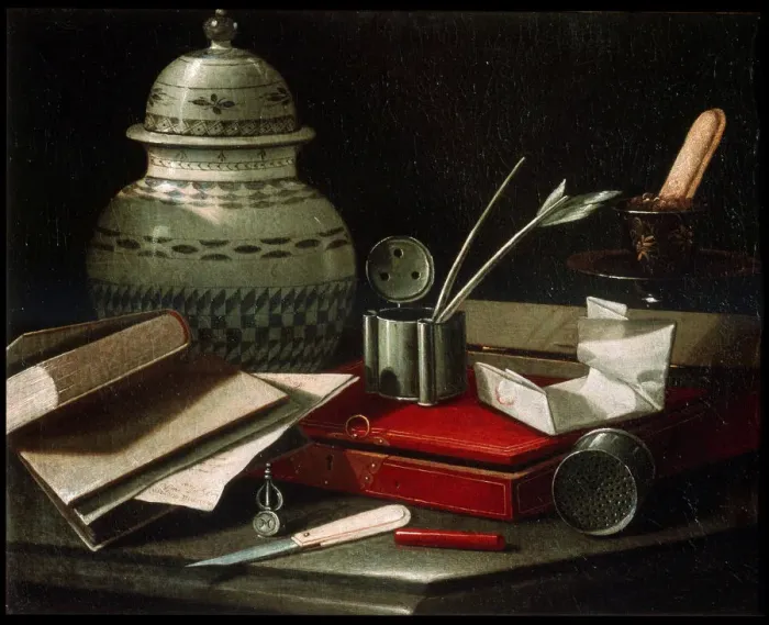Framed Print : Still Life with Writing Implements, late 17th or early 18th century. Artist: Cristoforo Monari Framed Print : Still Life with Writing Implements, late 17th or early 18th century. Artist: Cristoforo Monari