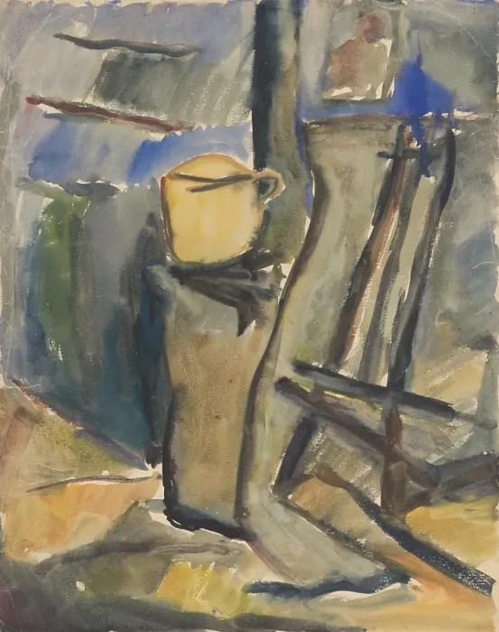 Framed Print : Still life with a yellow vessel, around 1935. Creator: Zolo Palugyay Framed Print : Still life with a yellow vessel, around 1935. Creator: Zolo Palugyay