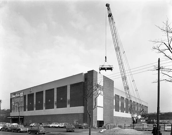 Lifting heat exchangers into place, Silver Blades Ice Rink, Sheffield, South Yorkshire, 1966