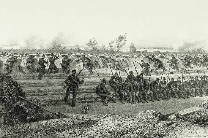 Framed Print : Light infantry ambush, from Souvenirs d'Italie: Expédition de Rome, 1858. Creator: Auguste Raffet Framed Print : Light infantry ambush, from Souvenirs d'Italie: Expédition de Rome, 1858. Creator: Auguste Raffet