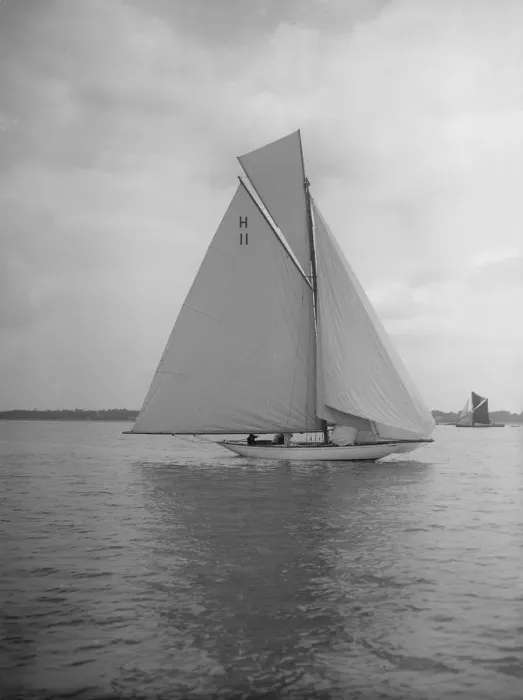 Framed Print : Light winds for the 8 Metre Ventana (H11) sailing with spinnaker, 1912. Creator Framed Print : Light winds for the 8 Metre Ventana (H11) sailing with spinnaker, 1912. Creator