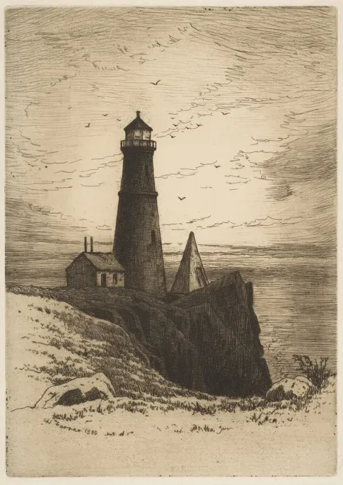 Framed Print : Lighthouse, 1880. Creator: Henry Farrer Framed Print : Lighthouse, 1880. Creator: Henry Farrer