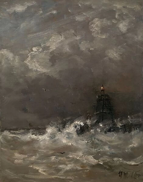 Lighthouse in Breaking Waves, c.1900-c.1907. Creator: Hendrik Willem Mesdag
