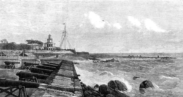 Framed Print : The lighthouse and flagstaff at Colombo, Ceylon, 1864. Creator: Unknown Framed Print : The lighthouse and flagstaff at Colombo, Ceylon, 1864. Creator: Unknown