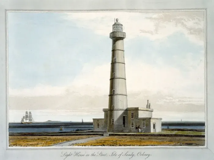 Framed Print : Lighthouse on the Start, Isle of Sandy, Orkney, 1821. Artist: William Daniell Framed Print : Lighthouse on the Start, Isle of Sandy, Orkney, 1821. Artist: William Daniell