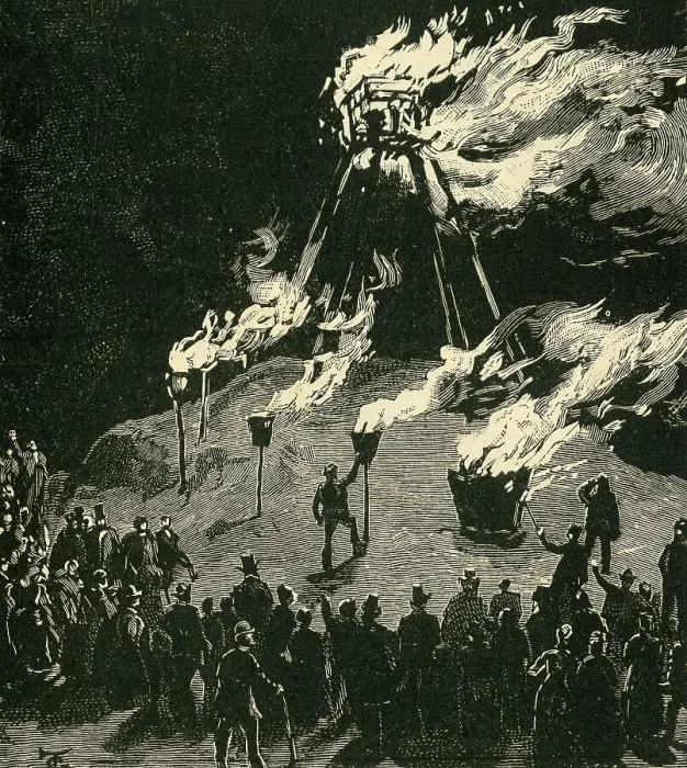 Framed Print : Lighting The Signal Beacon At Malvern, c1897. Creator: Unknown