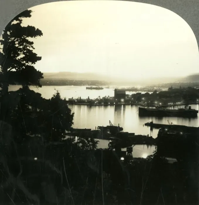 Framed Print : The Lights of Oslo and the Harbor on a Summer Night, Norway, c1930s. Creator: Unknown Framed Print : The Lights of Oslo and the Harbor on a Summer Night, Norway, c1930s. Creator: Unknown