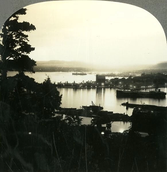 The Lights of Oslo and the Harbor on a Summer Night, Norway, c1930s. Creator: Unknown