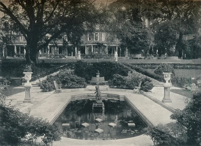 Framed Print : Lily Basin and West Front; The Hill, Hampstead Heath, c1900. Creator: Unknown. Lily Basin and West Front; The Hill, Hampstead Heath, c1900. Creator: Unknown