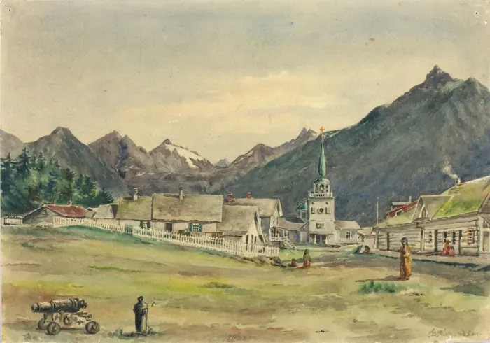 Framed Print : Lincoln Street, Sitka, 1887. Creator: Theodore J. Richardson Framed Print : Lincoln Street, Sitka, 1887. Creator: Theodore J. Richardson