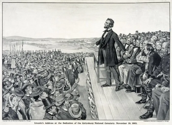 Framed Print : Lincolns Address at the dedication of the Gettysburg National Cemetery, November 19th 1863, 1905 Framed Print : Lincolns Address at the dedication of the Gettysburg National Cemetery, November 19th 1863, 1905