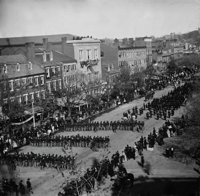 Framed Print : Lincolns funeral on Pennsylvania Ave. 1865 April 19. Creator: Unknown Framed Print : Lincolns funeral on Pennsylvania Ave. 1865 April 19. Creator: Unknown
