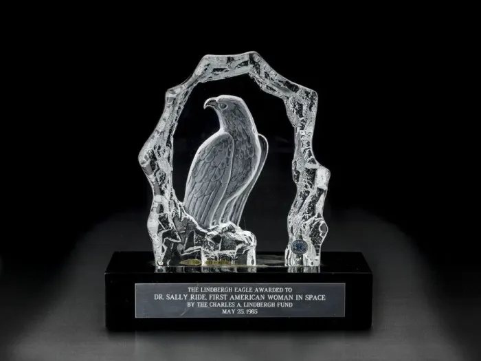 Framed Print : Lindbergh Eagle Award presented to Sally Ride, 1985. Creator: Malcolm & Hayes Framed Print : Lindbergh Eagle Award presented to Sally Ride, 1985. Creator: Malcolm & Hayes