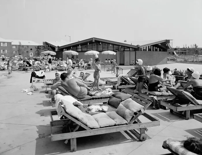 Framed Print : Linden Woods Swim Club, Howard Beach, 1959. Creator: Gottscho-Schleisner, Inc Framed Print : Linden Woods Swim Club, Howard Beach, 1959. Creator: Gottscho-Schleisner, Inc