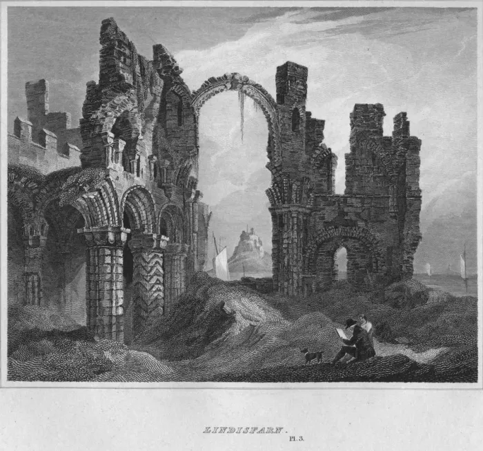 Framed Print : Lindisfarne, 1814. Artist: John Greig Framed Print : Lindisfarne, 1814. Artist: John Greig