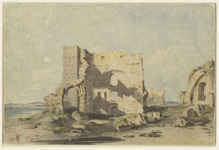 Framed Print : Lindisfarne Abbey on Holy Island, Northumberland, 1830. Creator: John Varley I