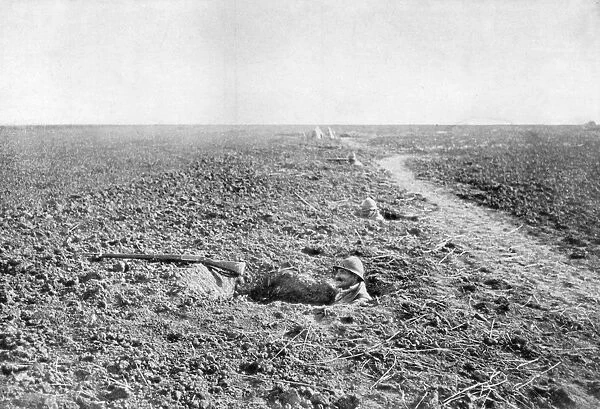 A line of French infantry foxholes, 1918