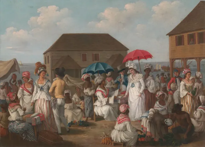 Framed Print : Linen Market, Dominica - A Market Scene, ca. 1780. Creator: Agostino Brunias Framed Print : Linen Market, Dominica - A Market Scene, ca. 1780. Creator: Agostino Brunias