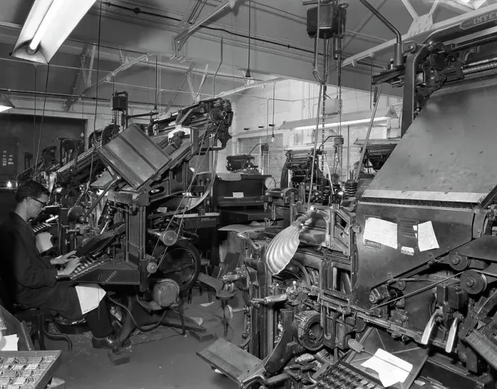 Framed Print : Linotype machine room at a printing company, Mexborough, South Yorkshire, 1959. Artist Framed Print : Linotype machine room at a printing company, Mexborough, South Yorkshire, 1959. Artist