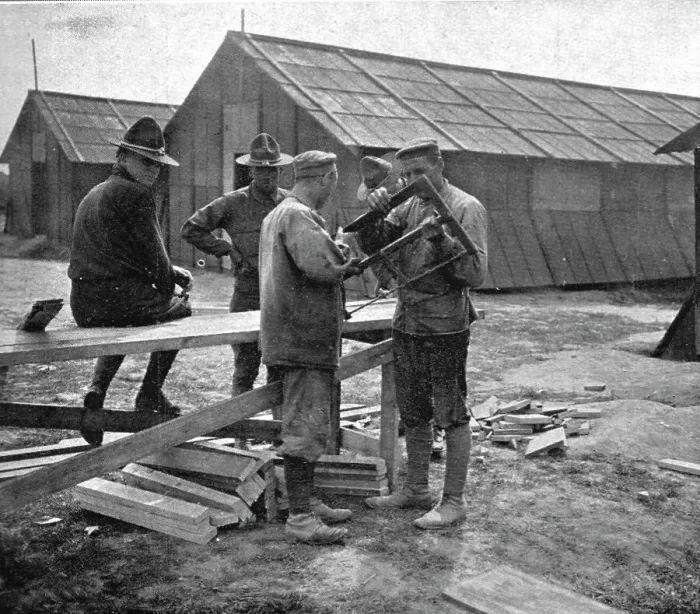 Framed Print : L'Installation en France de L'Avant-Garde Americaine; Premier contact pacifique entre... 1917. Creator: Unknown Framed Print : L'Installation en France de L'Avant-Garde Americaine; Premier contact pacifique entre... 1917. Creator: Unknown