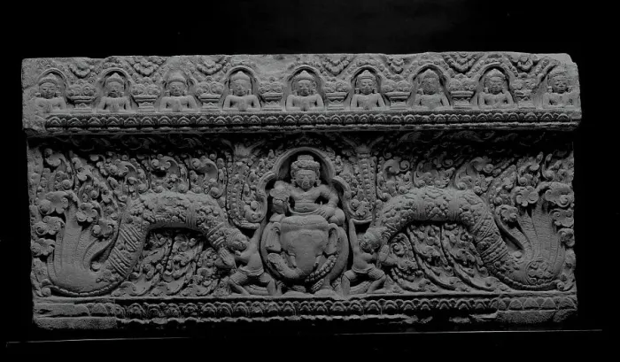 Framed Print : Lintel with the Hindu God Indra on His Elephant Mount, 10th century. Creator: Unknown Framed Print : Lintel with the Hindu God Indra on His Elephant Mount, 10th century. Creator: Unknown